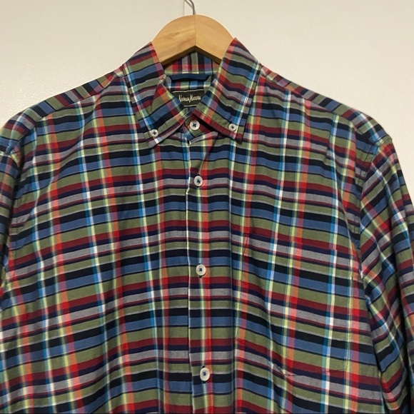 Neiman Marcus men’s cotton plaid Button up long sleeves Shirt Size L - Picture 4 of 9